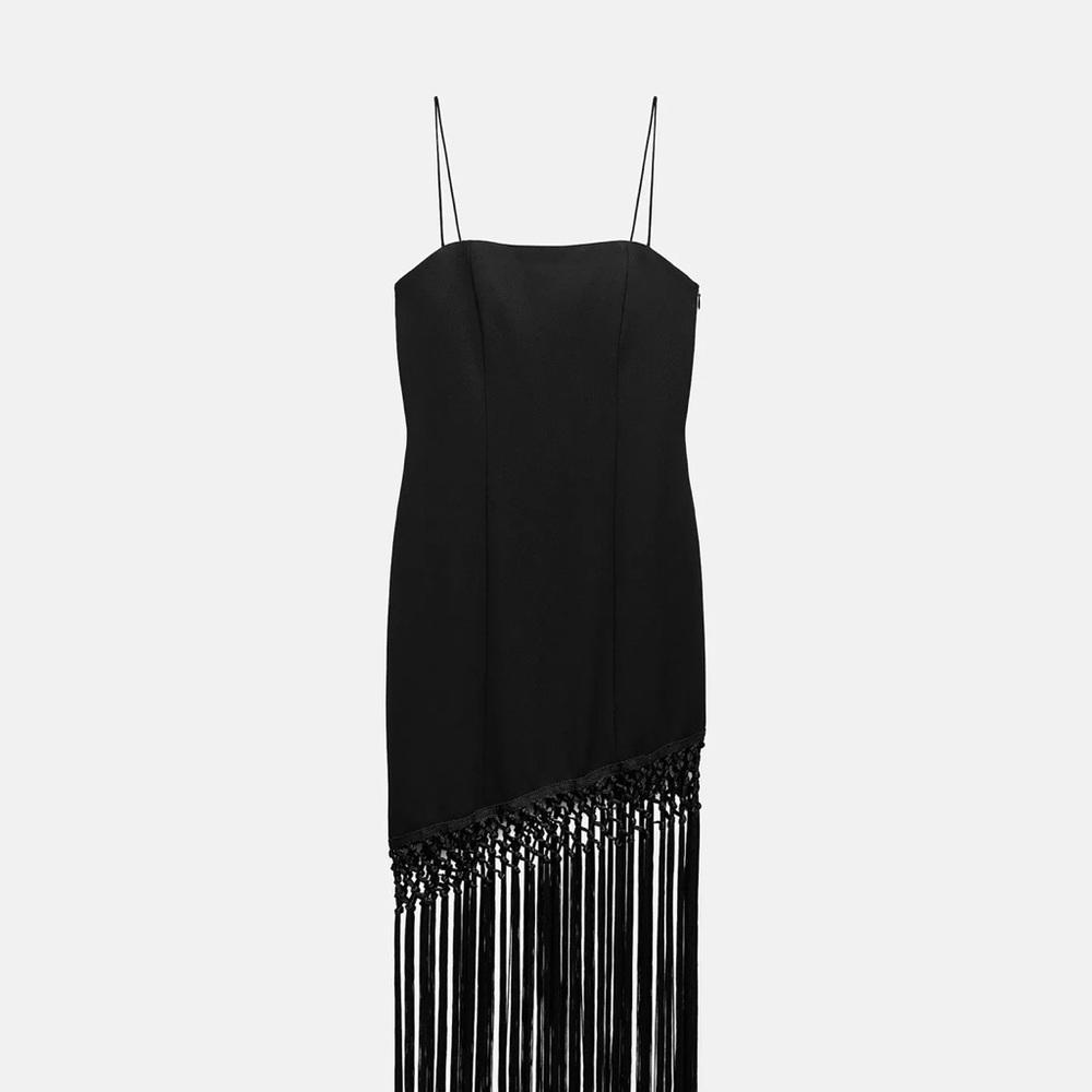 Zara Black Asymmetrical Fringe Dress